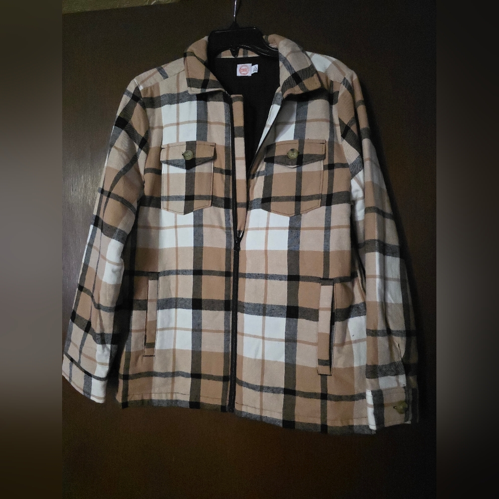 Plaid Zip-Up Jacket in Tan and Black
